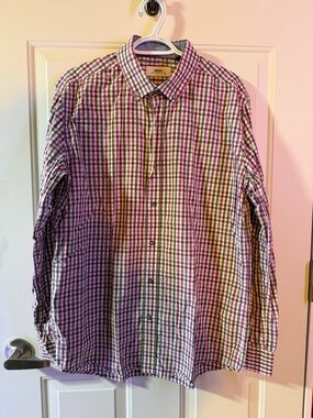Mexx Men's Purple and White Check Button-Down Shirt-XL